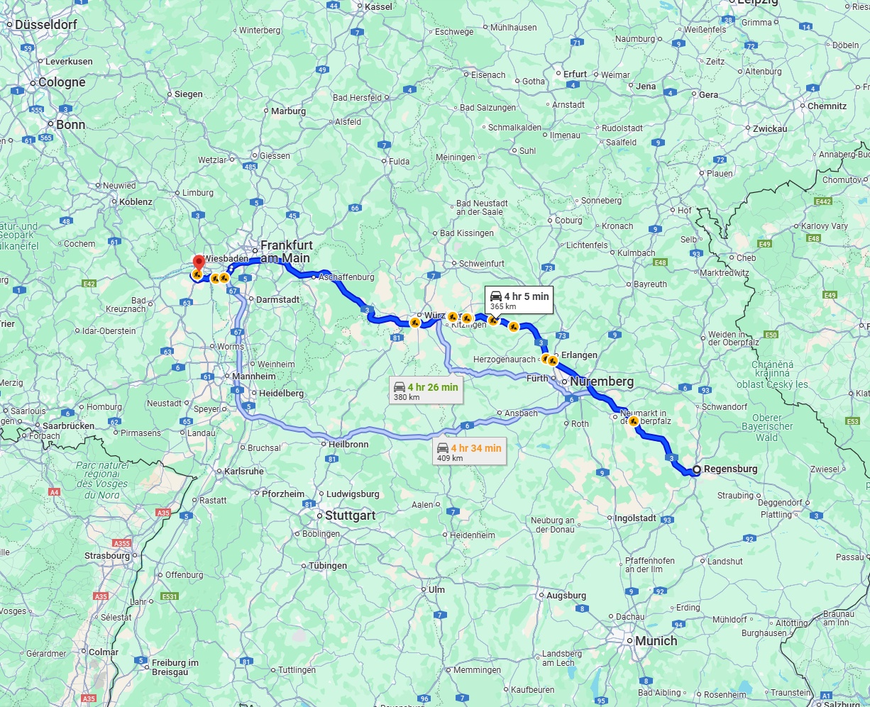 Anreise von Regensburg Zu Mainz Über via A3