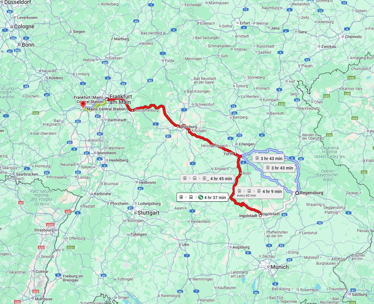 Anreise von Regensburg Zu Mainz Über 