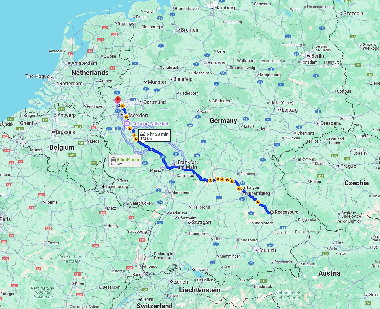 Anreise von Regensburg Zu Moers Über via A3