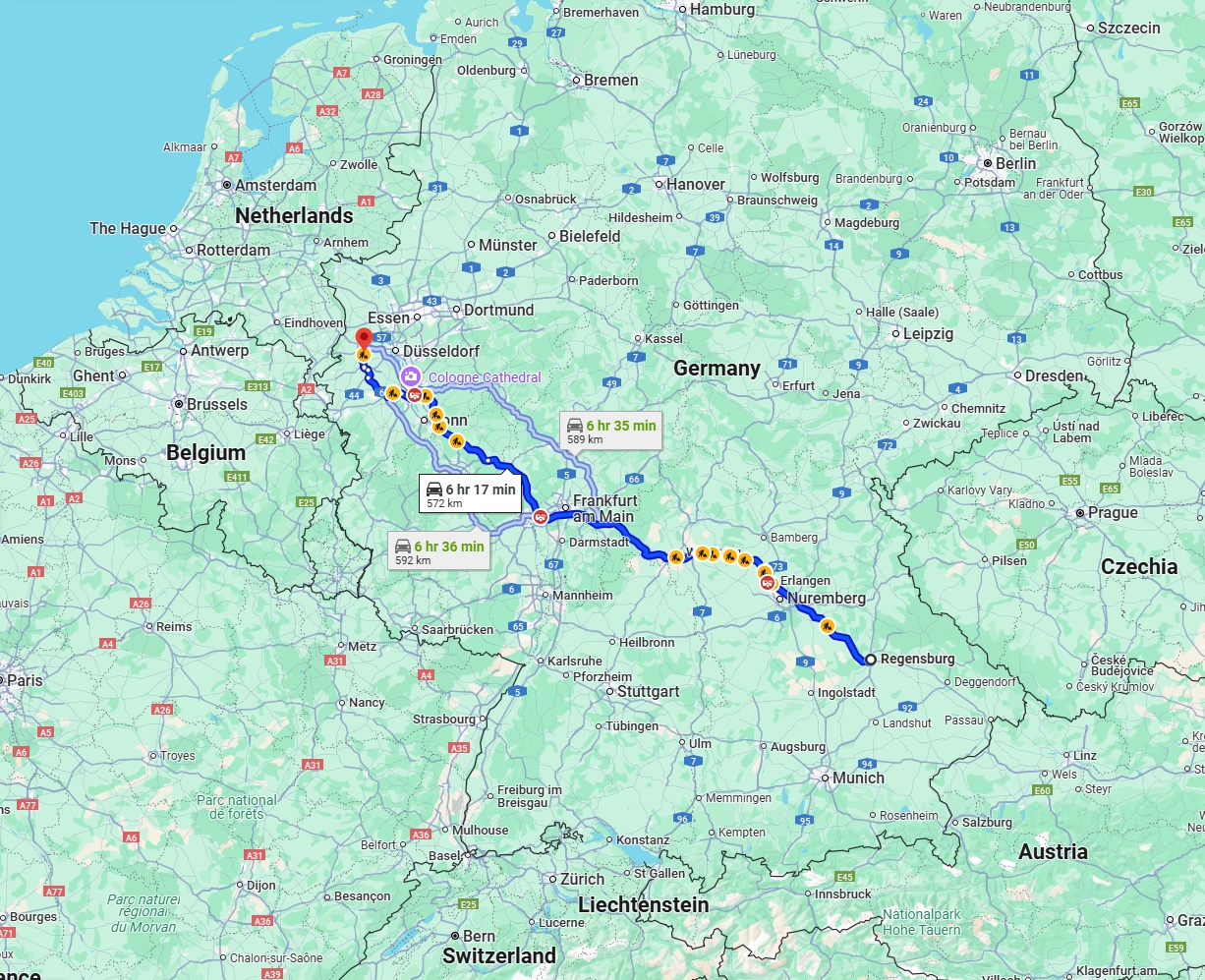 Anreise von Regensburg Zu Mönchengladbach Über via A3