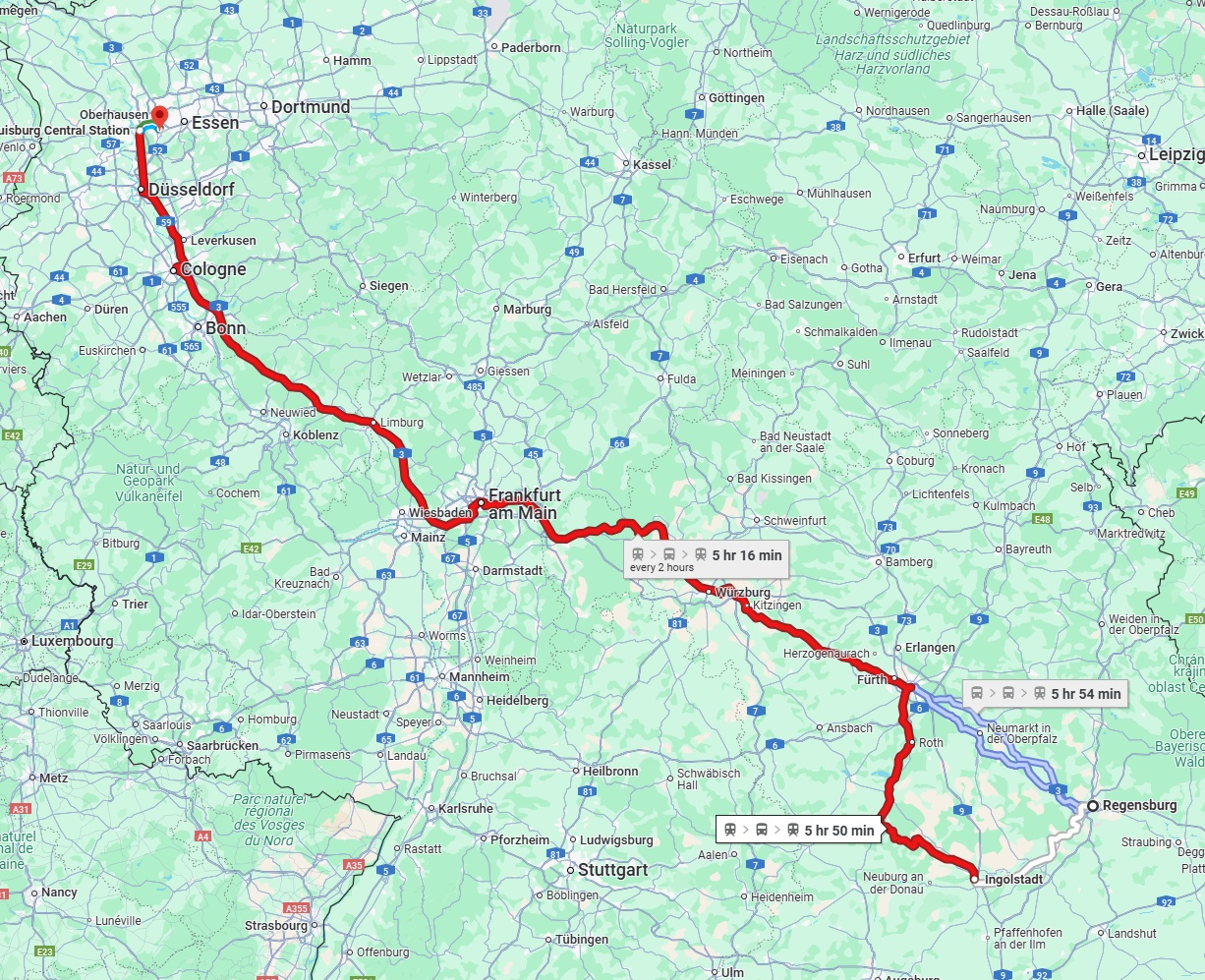 Anreise von Regensburg Zu Mülheim an der Ruhr Über 