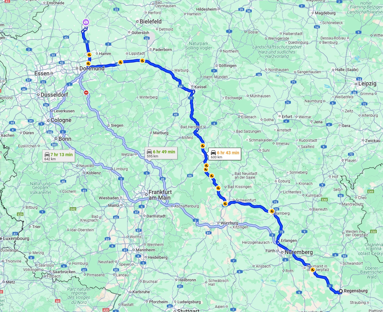 Anreise von Regensburg Zu Münster Über via A7