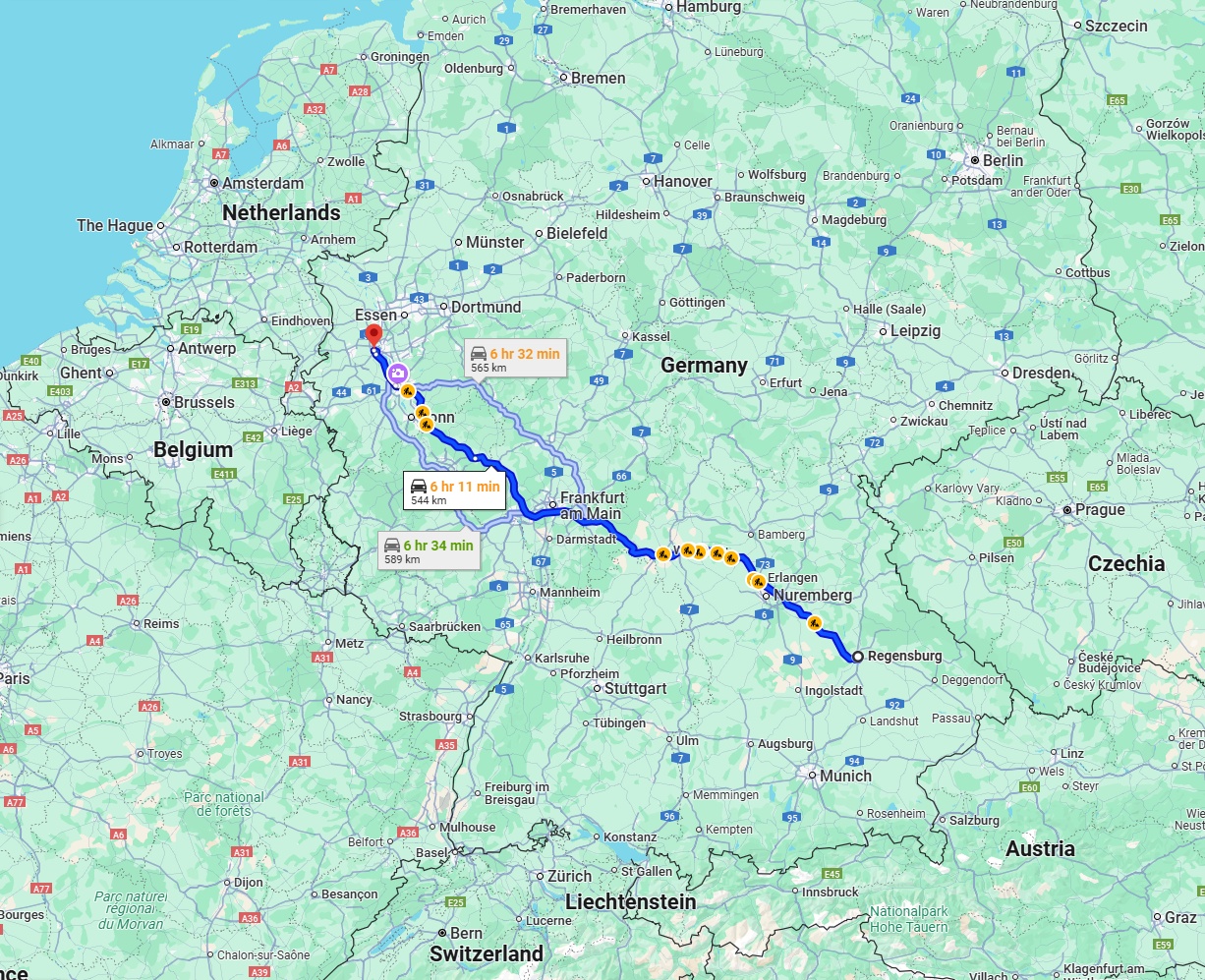 Anreise von Regensburg Zu Neuss Über via A3