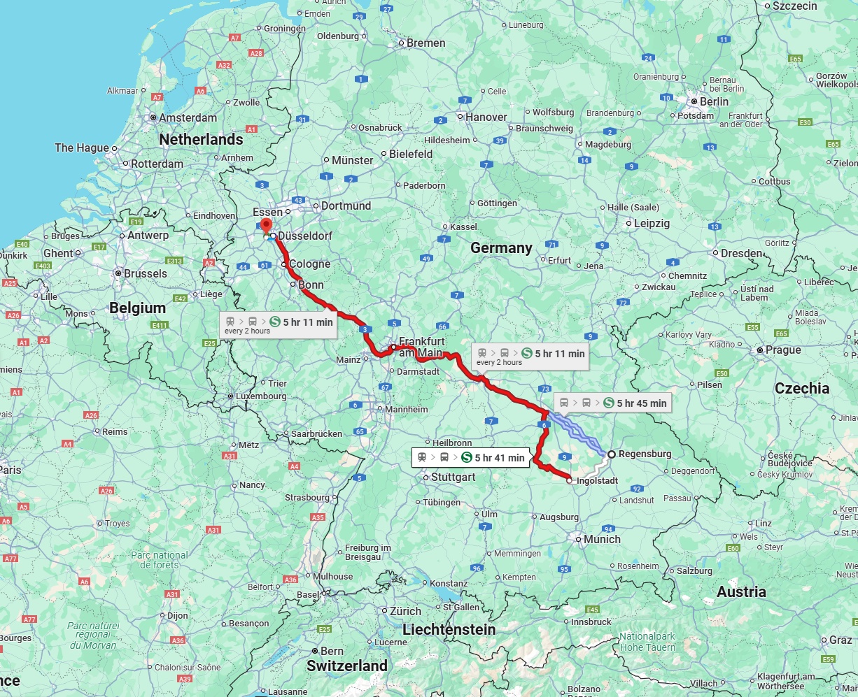 Anreise von Regensburg Zu Neuss Über 