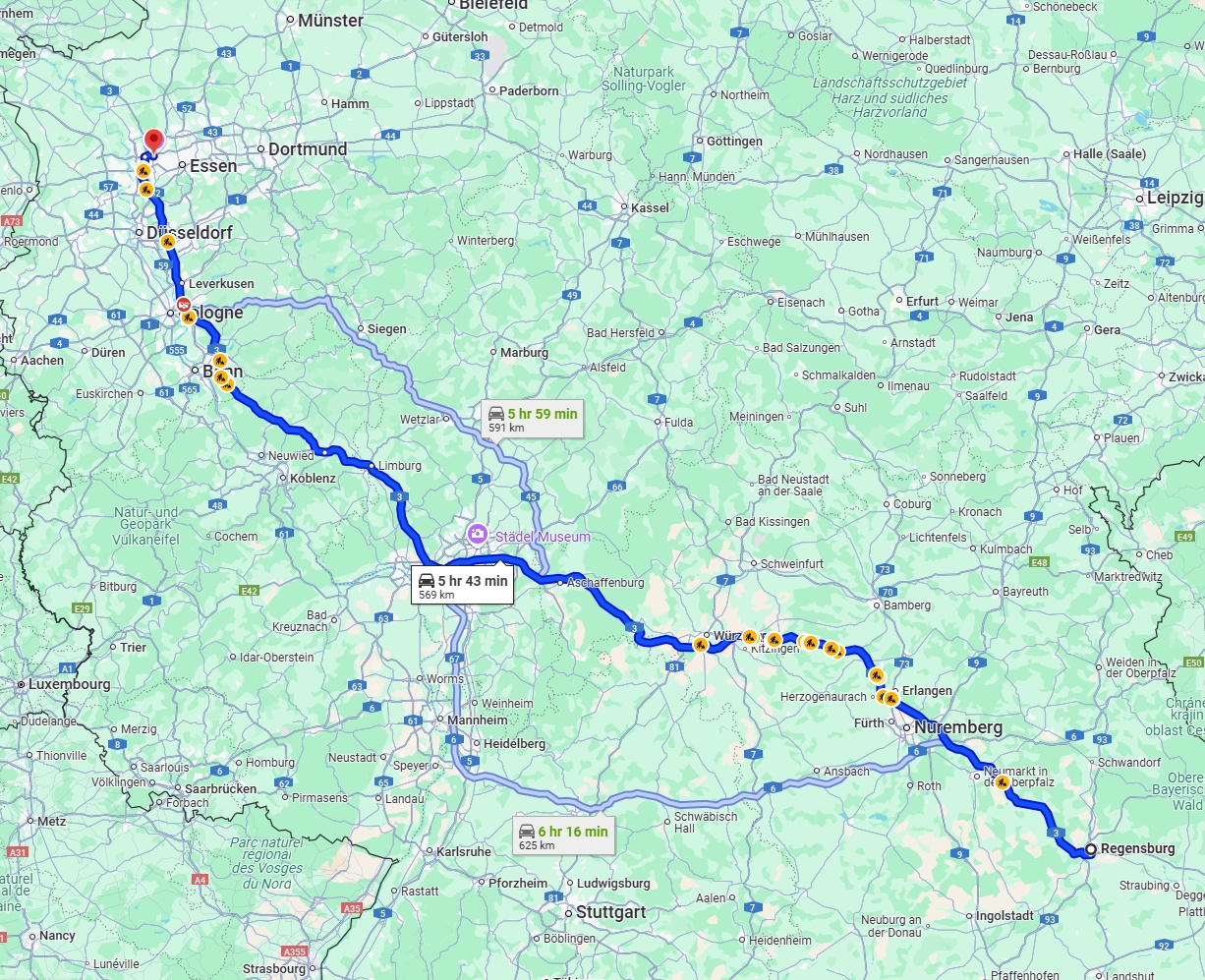 Anreise von Regensburg Zu Oberhausen Über via A3