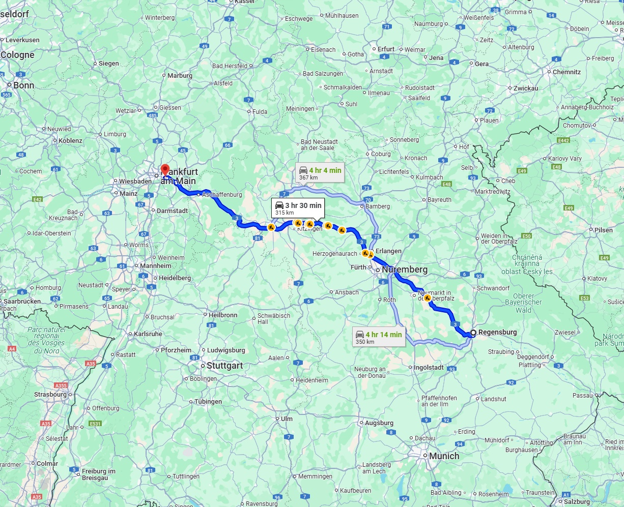 Anreise von Regensburg Zu Offenbach am Main Über via A3