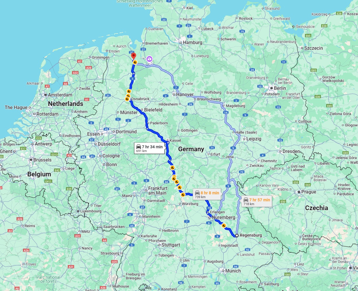 Anreise von Regensburg Zu Oldenburg Über via A7