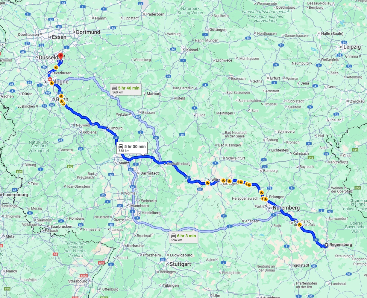 Anreise von Regensburg Zu Remscheid Über via A3
