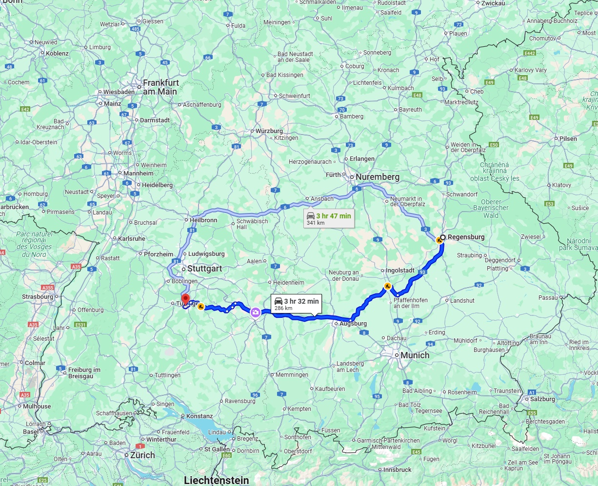 Anreise von Regensburg Zu Reutlingen Über via A8