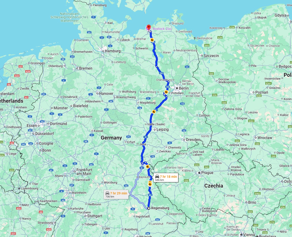 Anreise von Regensburg Zu Rostock Über via A93 and A9