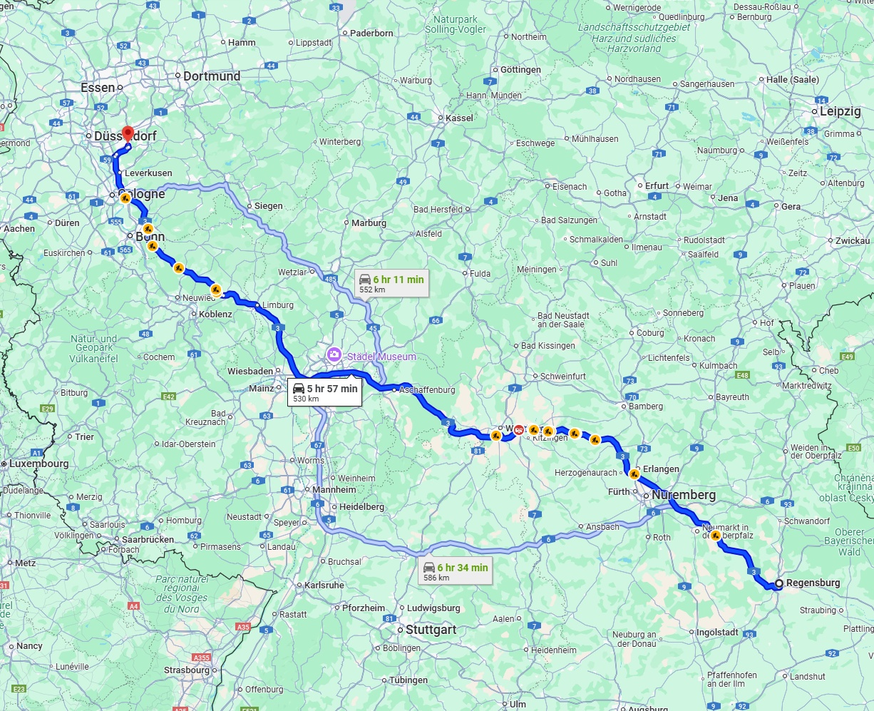 Anreise von Regensburg Zu Solingen Über via A3