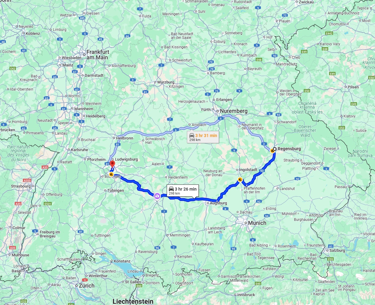 Anreise von Regensburg Zu Stuttgart Über via A8
