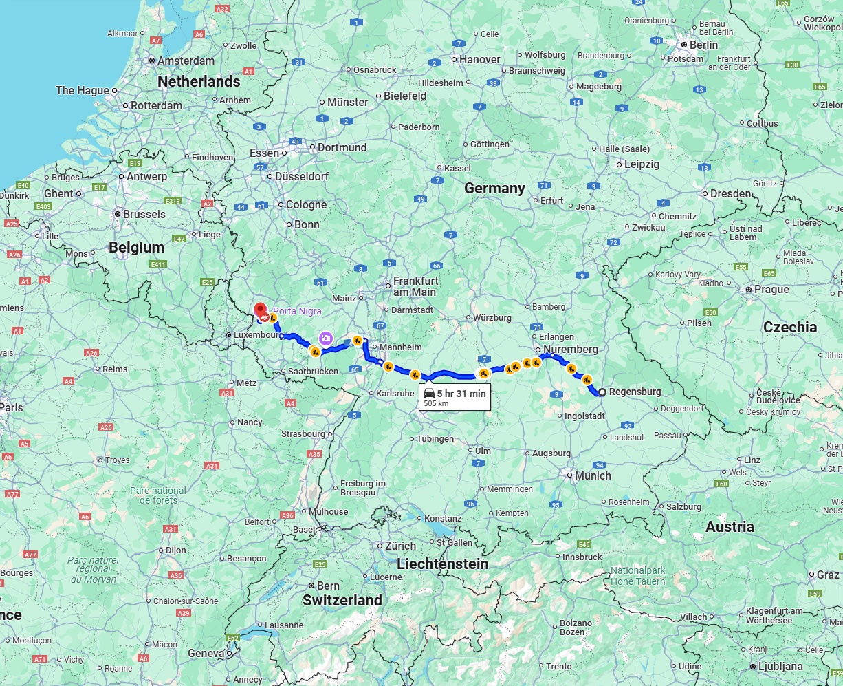Anreise von Regensburg Zu Trier Über via A6