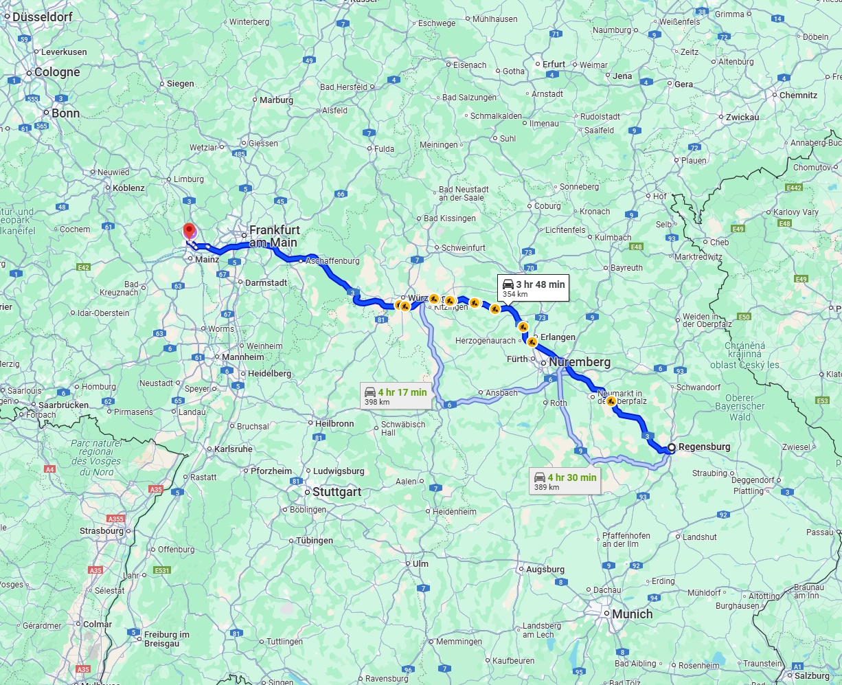 Anreise von Regensburg Zu Wiesbaden Über via A3
