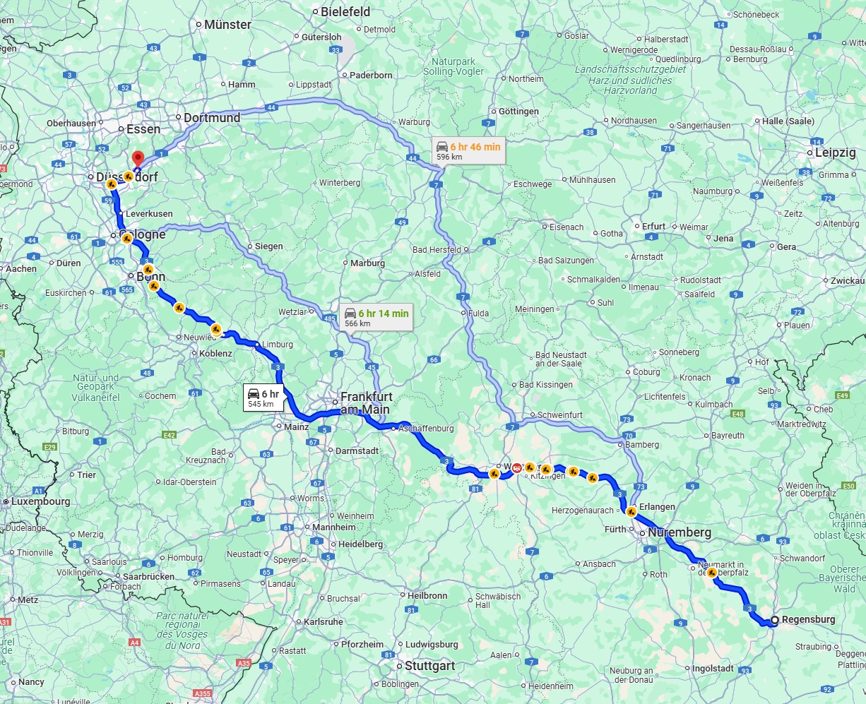 Anreise von Regensburg Zu Wuppertal Über via A3