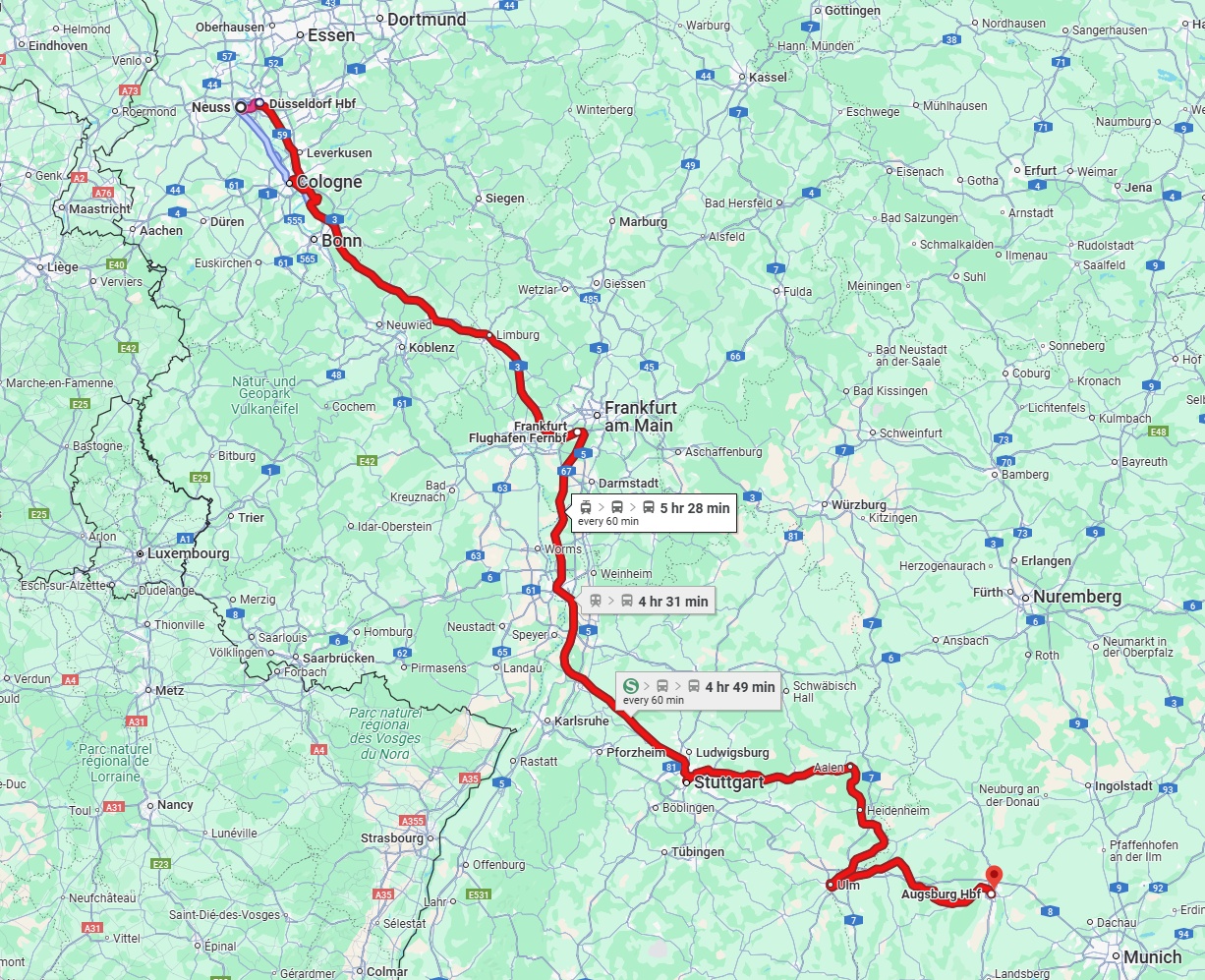 Anreise von Neuss Zu Augsburg Über 