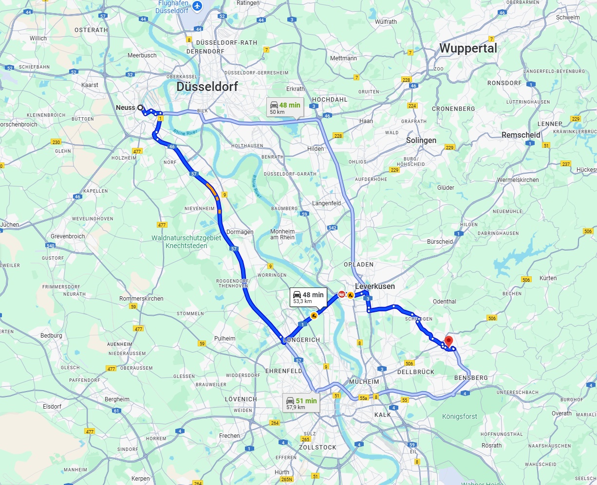 Anreise von Neuss Zu Bergisch Gladbach Über via A57