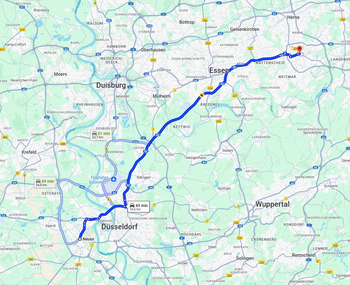 Anreise von Neuss Zu Bochum Über via A52