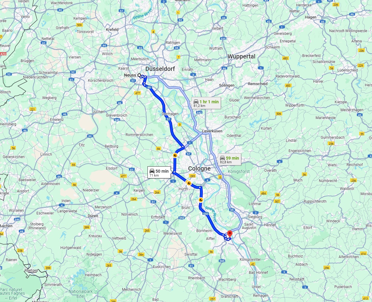 Anreise von Neuss Zu Bonn Über via A57 and A555