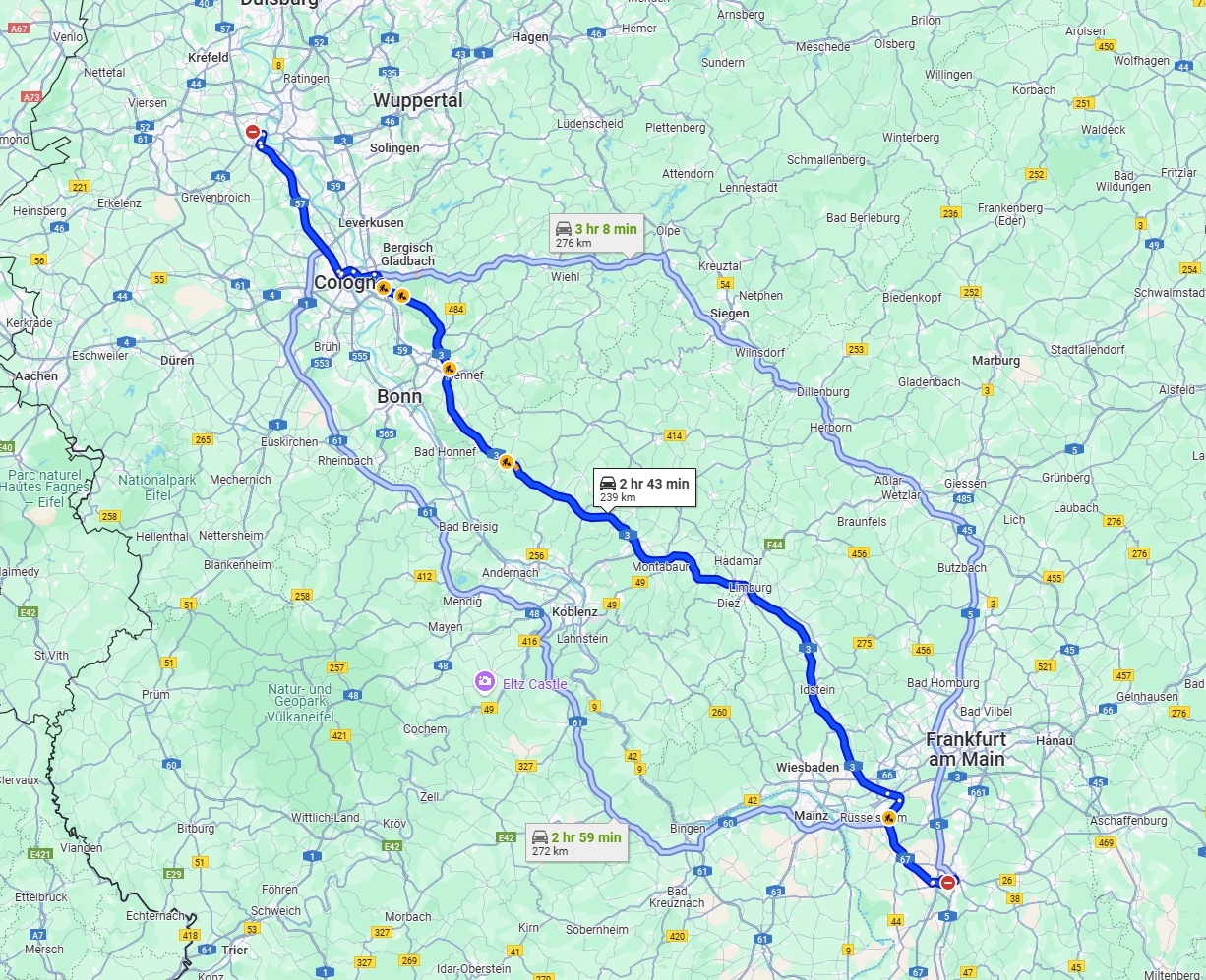 Anreise von Neuss Zu Darmstadt Über via A3