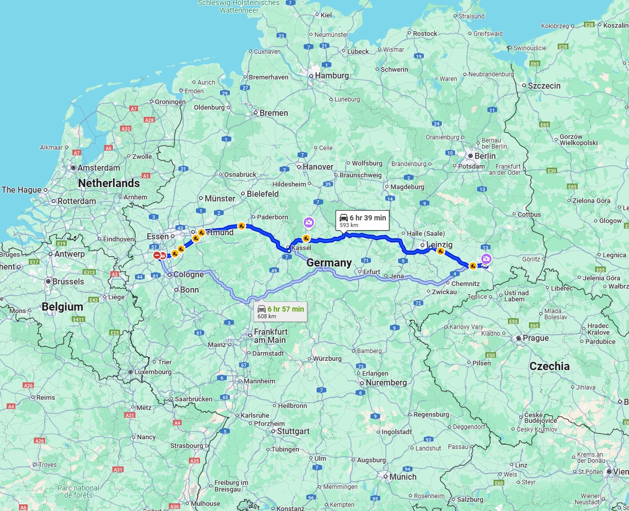 Anreise von Neuss Zu Dresden Über via A38