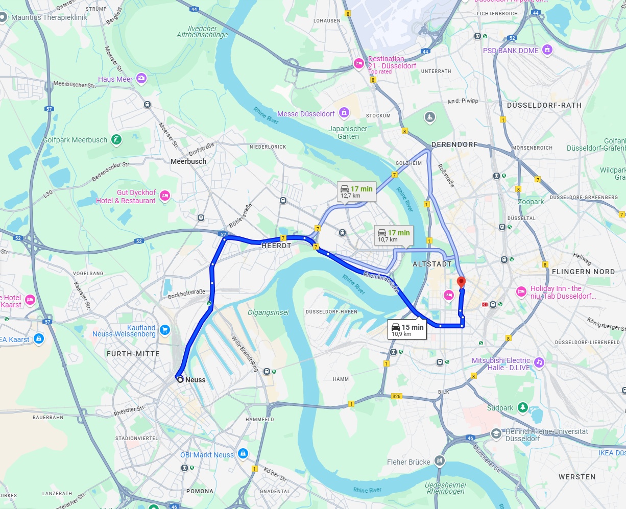 Anreise von Neuss Zu Düsseldorf Über via Rheinkniebrücke
