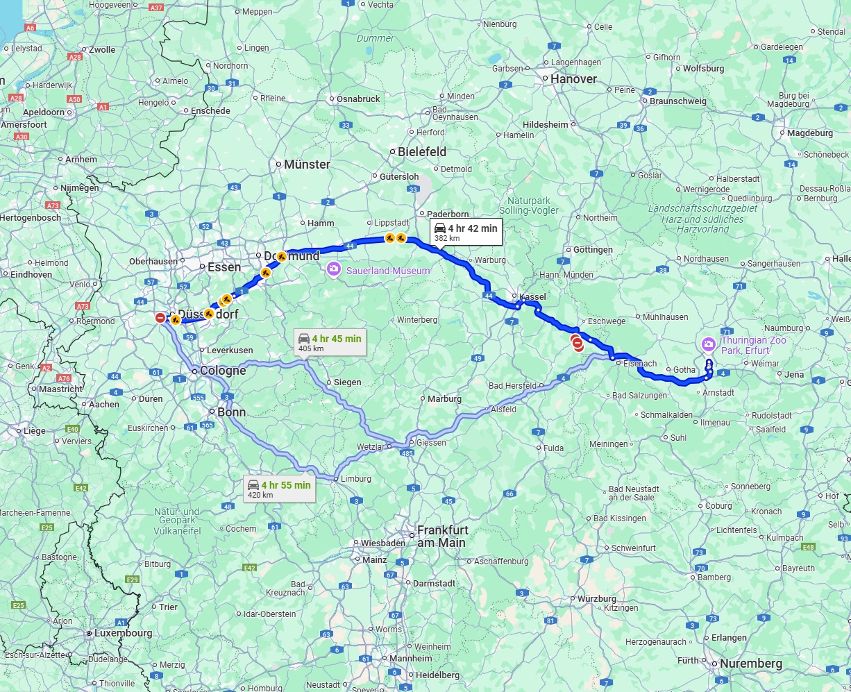 Anreise von Neuss Zu Erfurt Über via A44