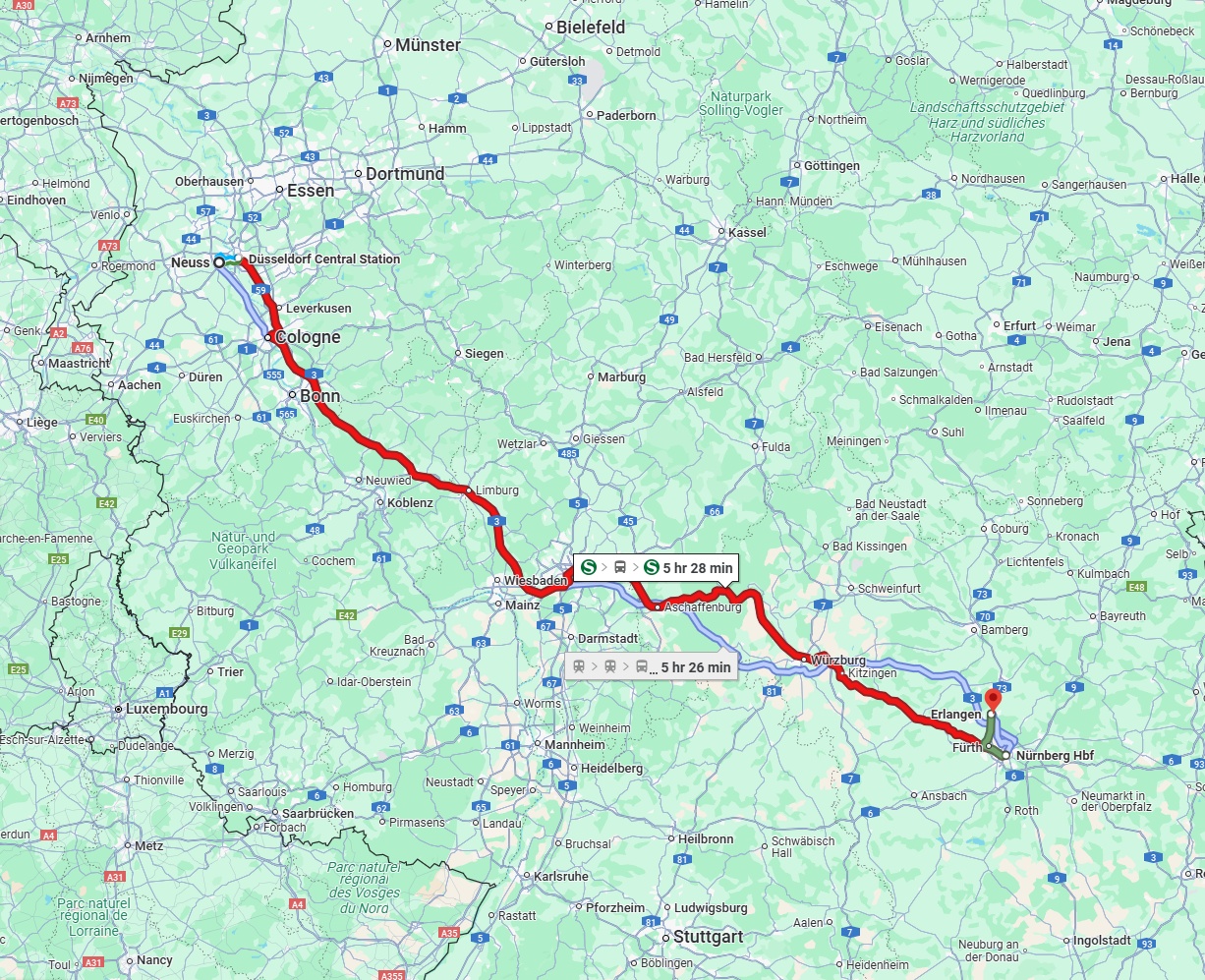 Anreise von Neuss Zu Erlangen Über 
