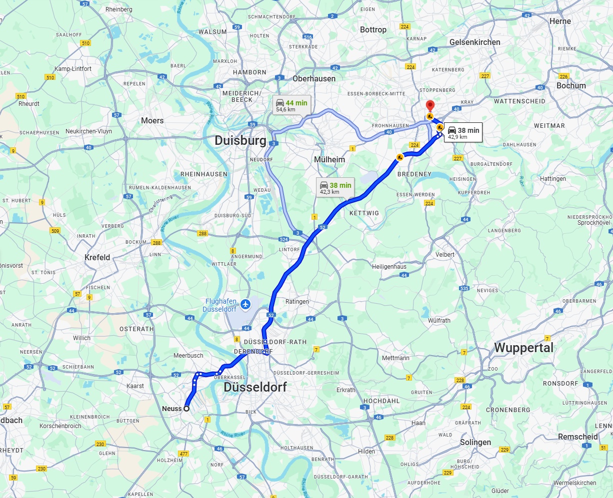 Anreise von Neuss Zu Essen Über via A52