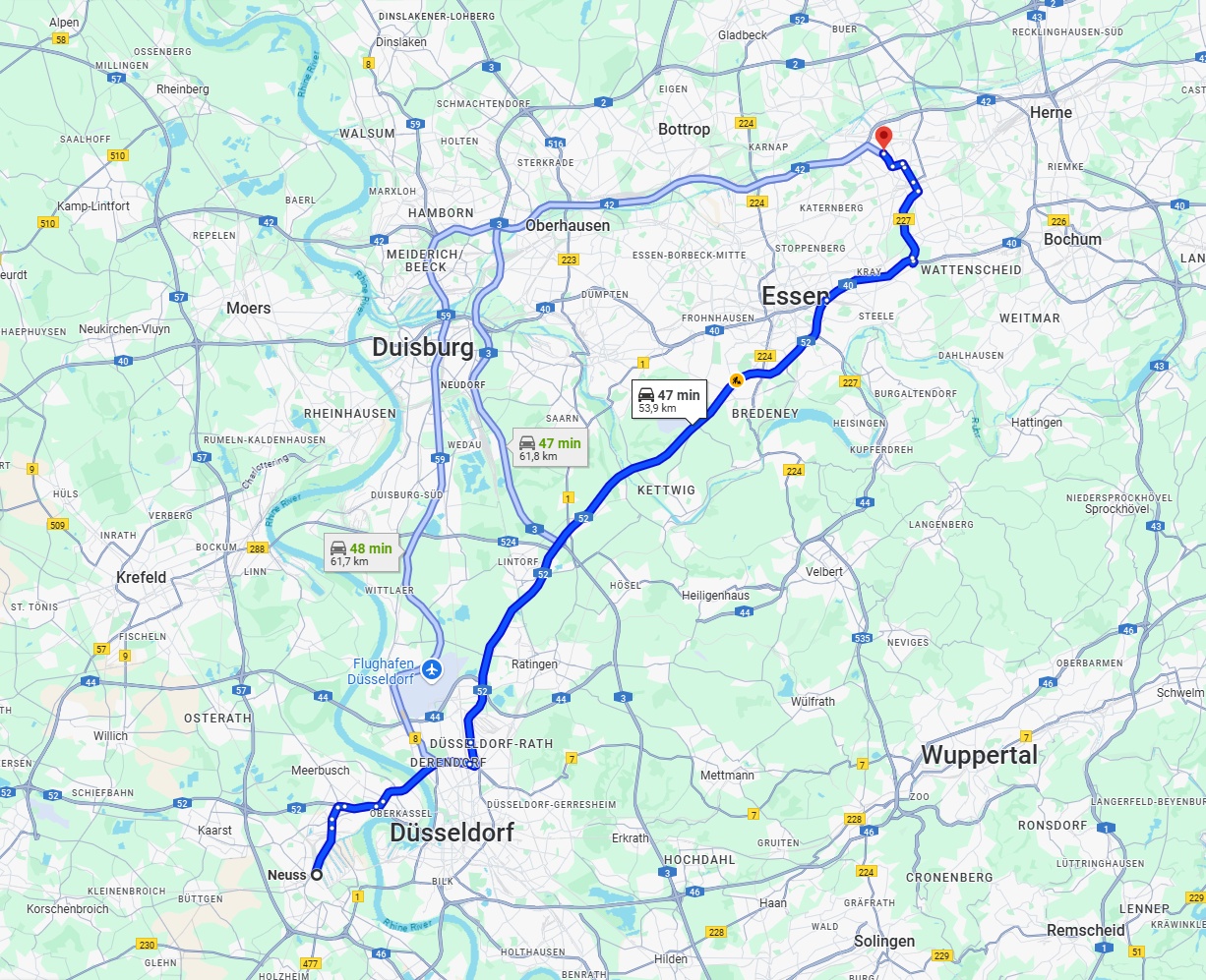 Anreise von Neuss Zu Gelsenkirchen Über via A52