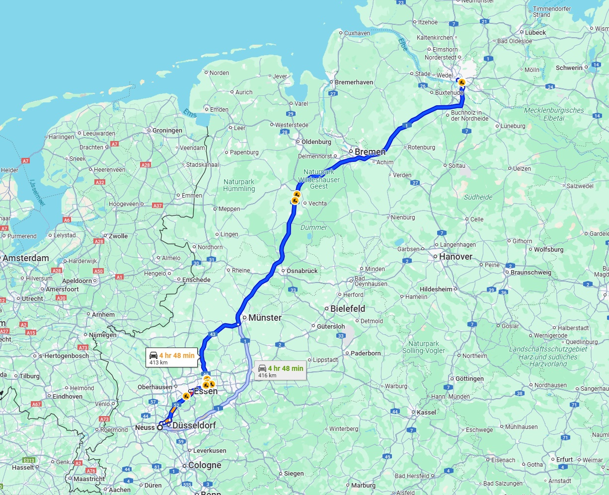 Anreise von Neuss Zu Hamburg Über via A1