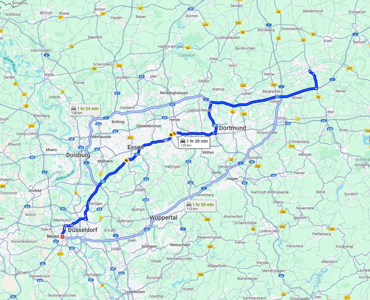 Anreise von Neuss Zu Hamm Über via A2