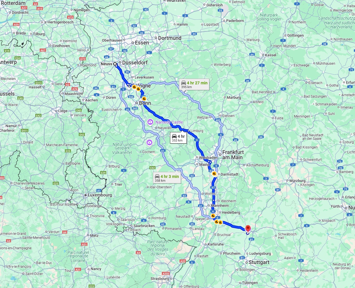 Anreise von Neuss Zu Heilbronn Über via A3