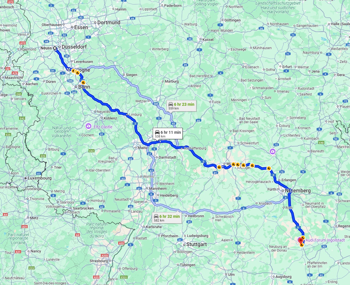 Anreise von Neuss Zu Ingolstadt Über via A3