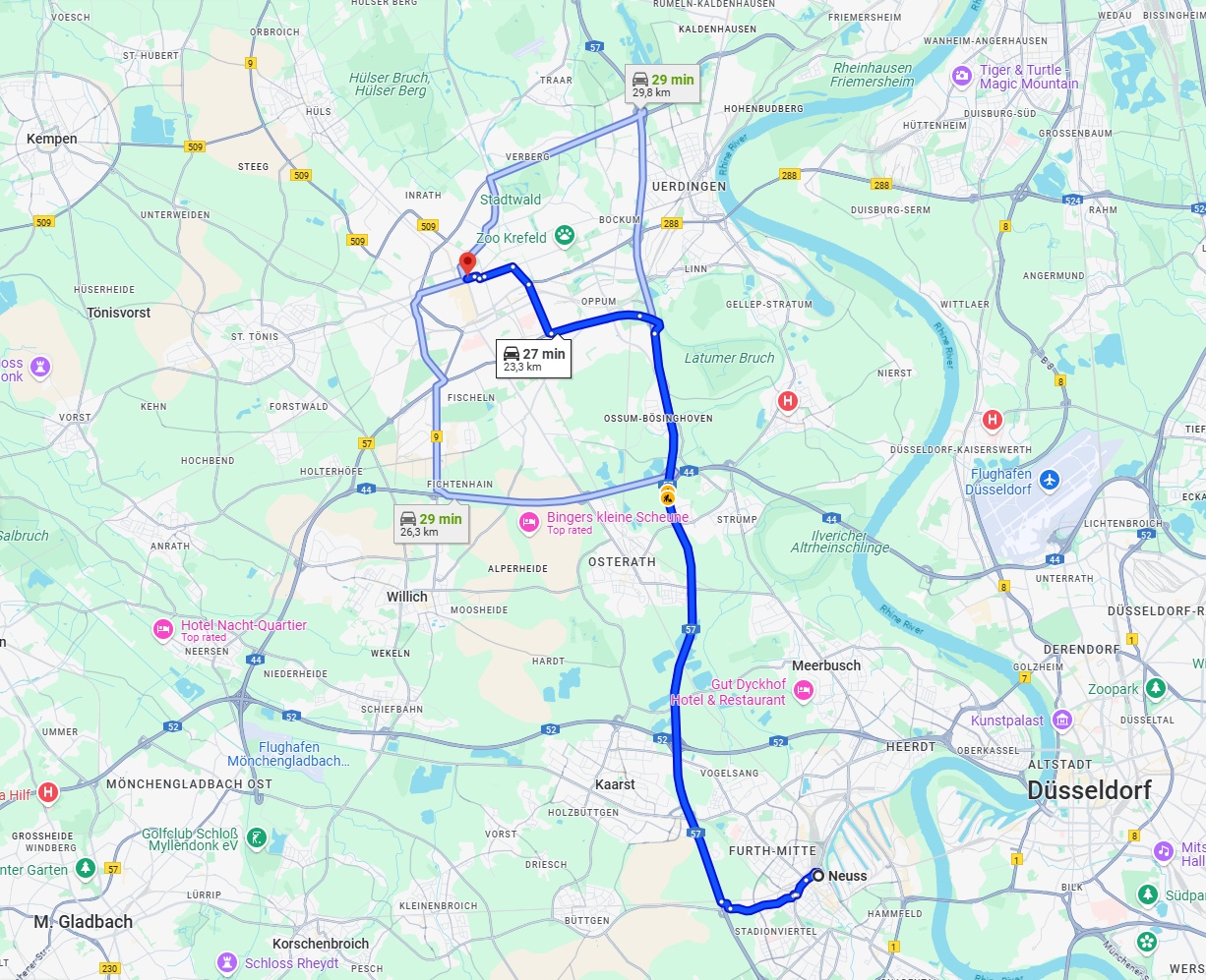 Anreise von Neuss Zu Krefeld Über via A57
