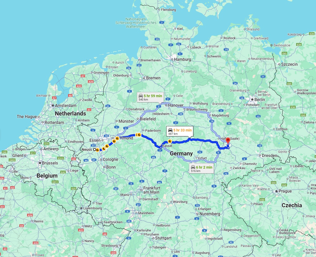Anreise von Neuss Zu Leipzig Über via A44 and A38