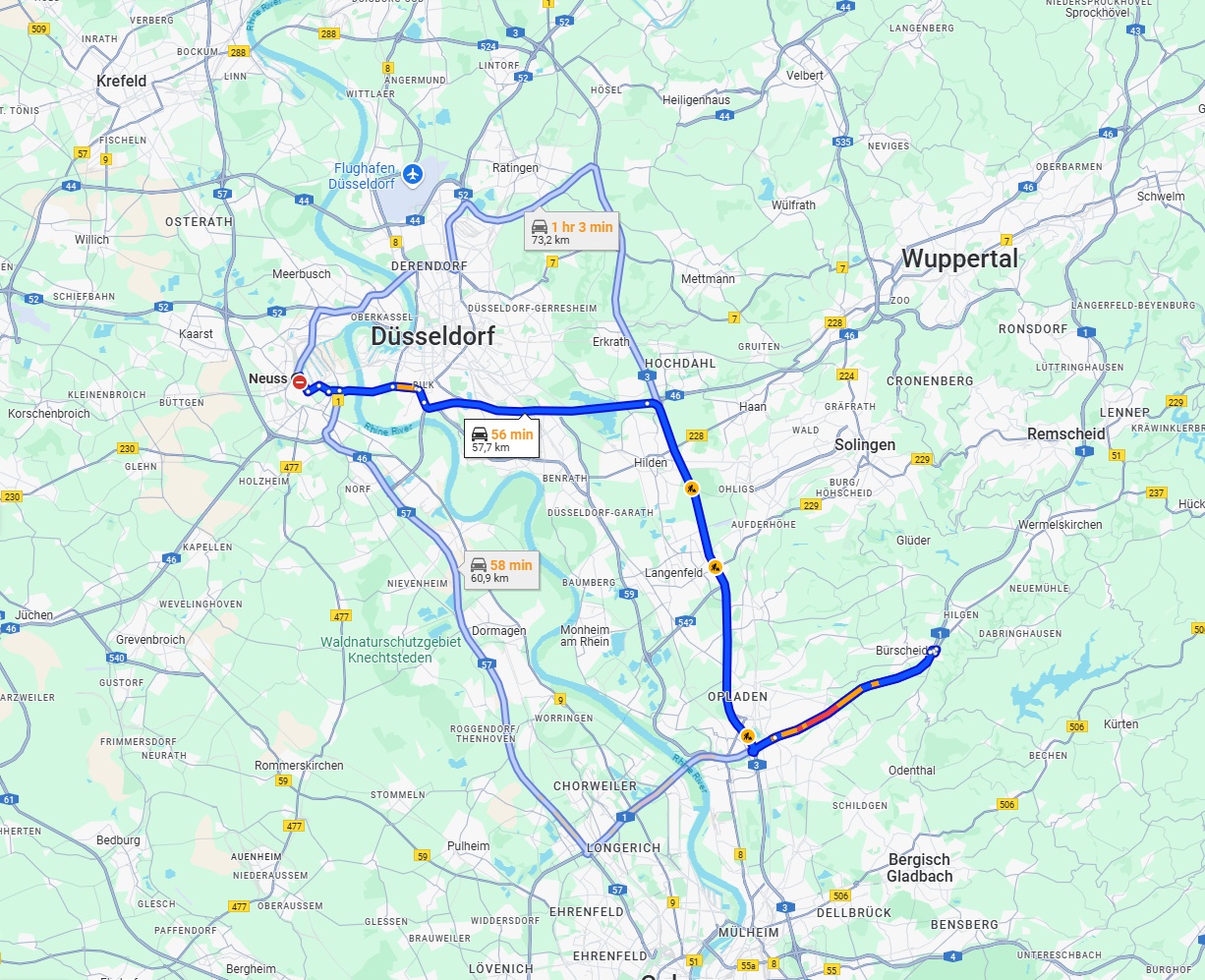 Anreise von Neuss Zu Leverkusen Über via A3 and A1