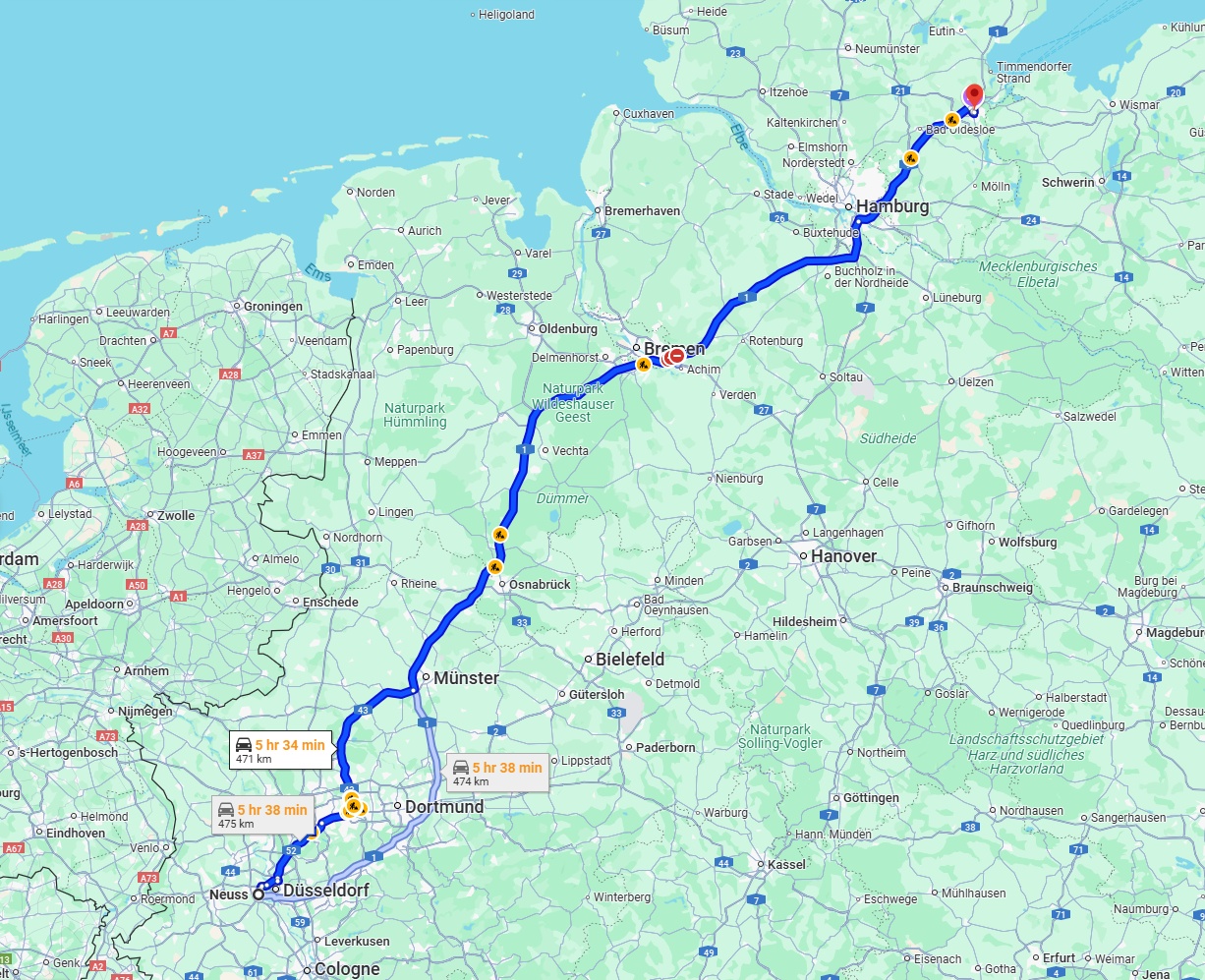 Anreise von Neuss Zu Lübeck Über via A1