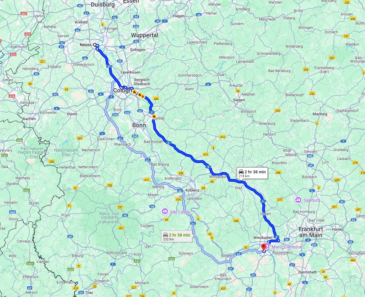 Anreise von Neuss Zu Mainz Über via A3