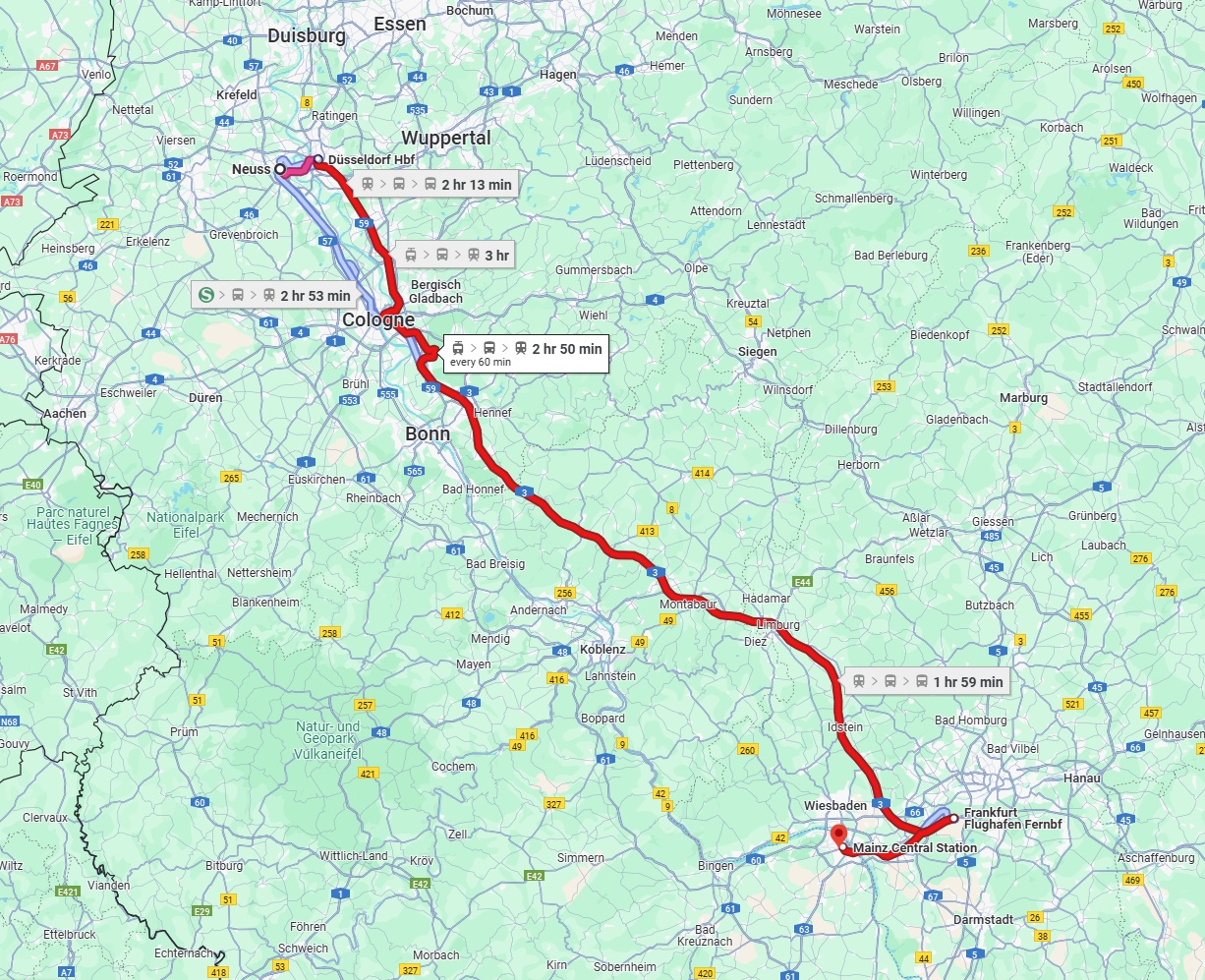 Anreise von Neuss Zu Mainz Über 