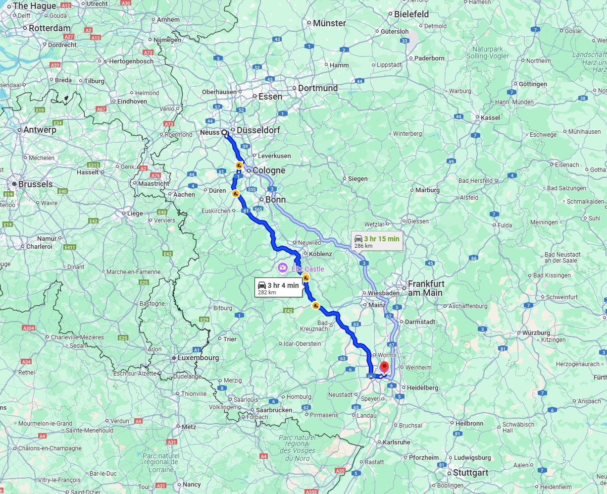 Anreise von Neuss Zu Mannheim Über via A61