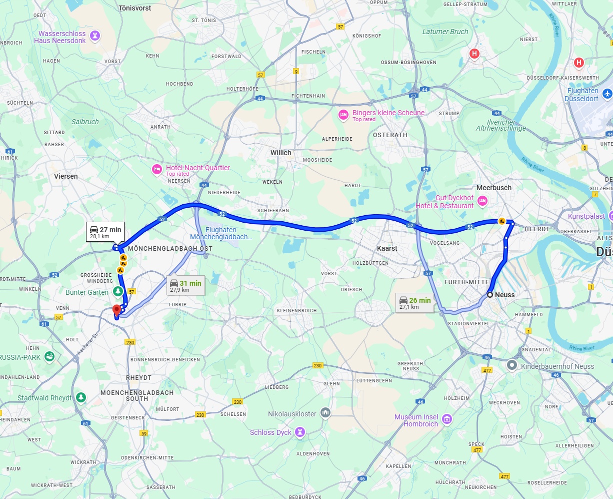 Anreise von Neuss Zu Mönchengladbach Über via A52