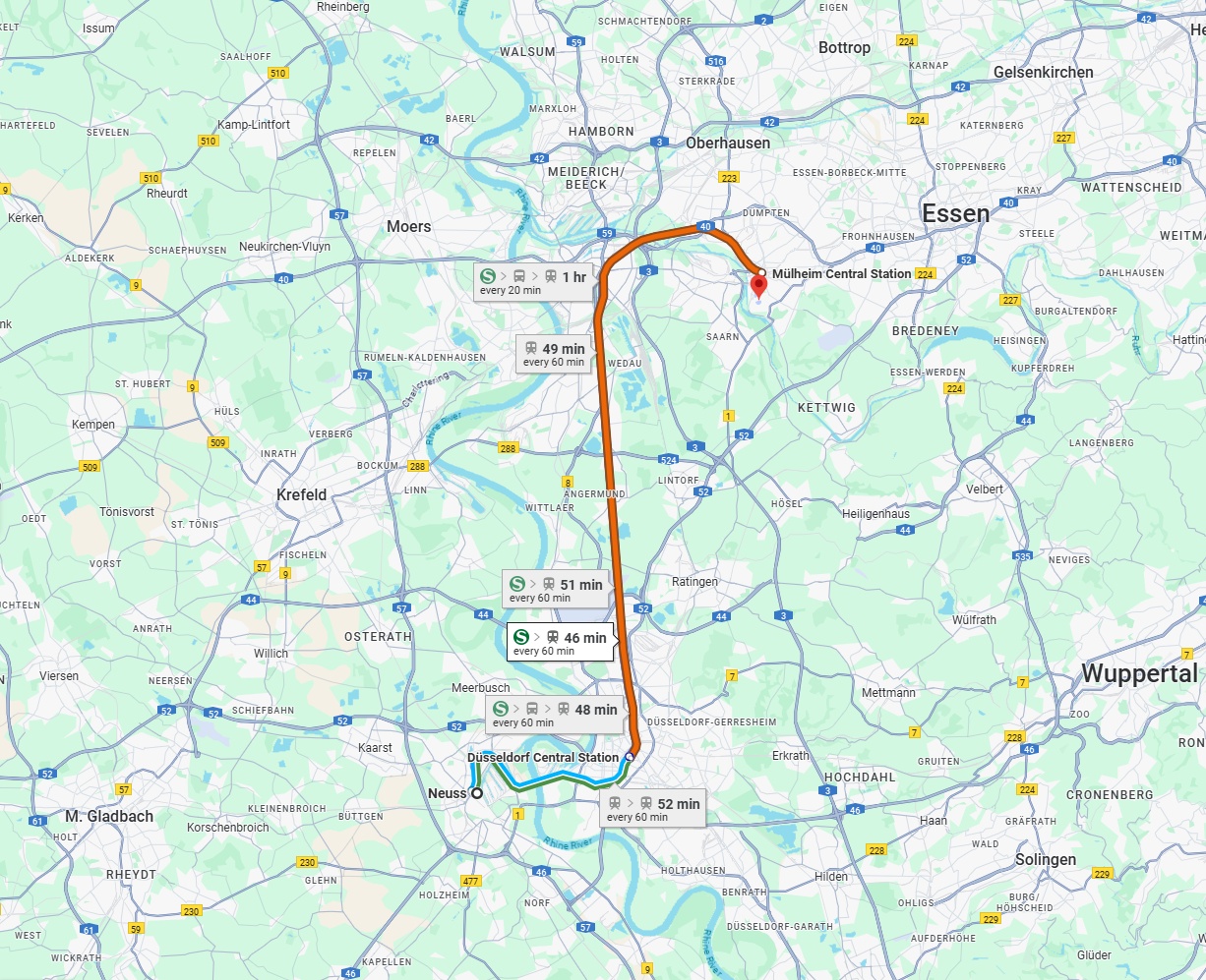 Anreise von Neuss Zu Mülheim an der Ruhr Über 