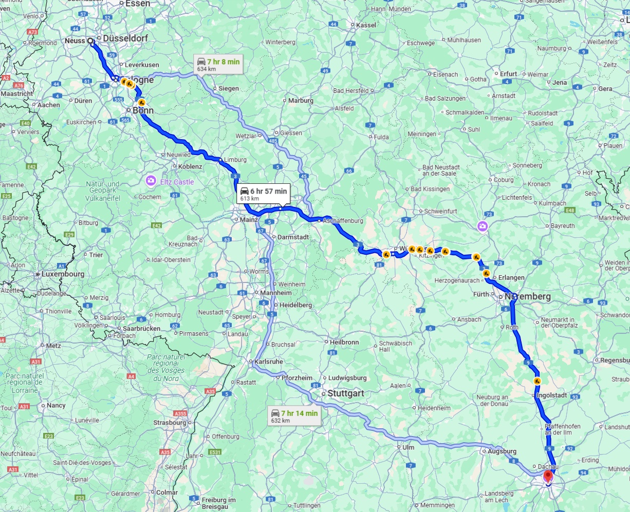 Anreise von Neuss Zu München Über via A3 and A9