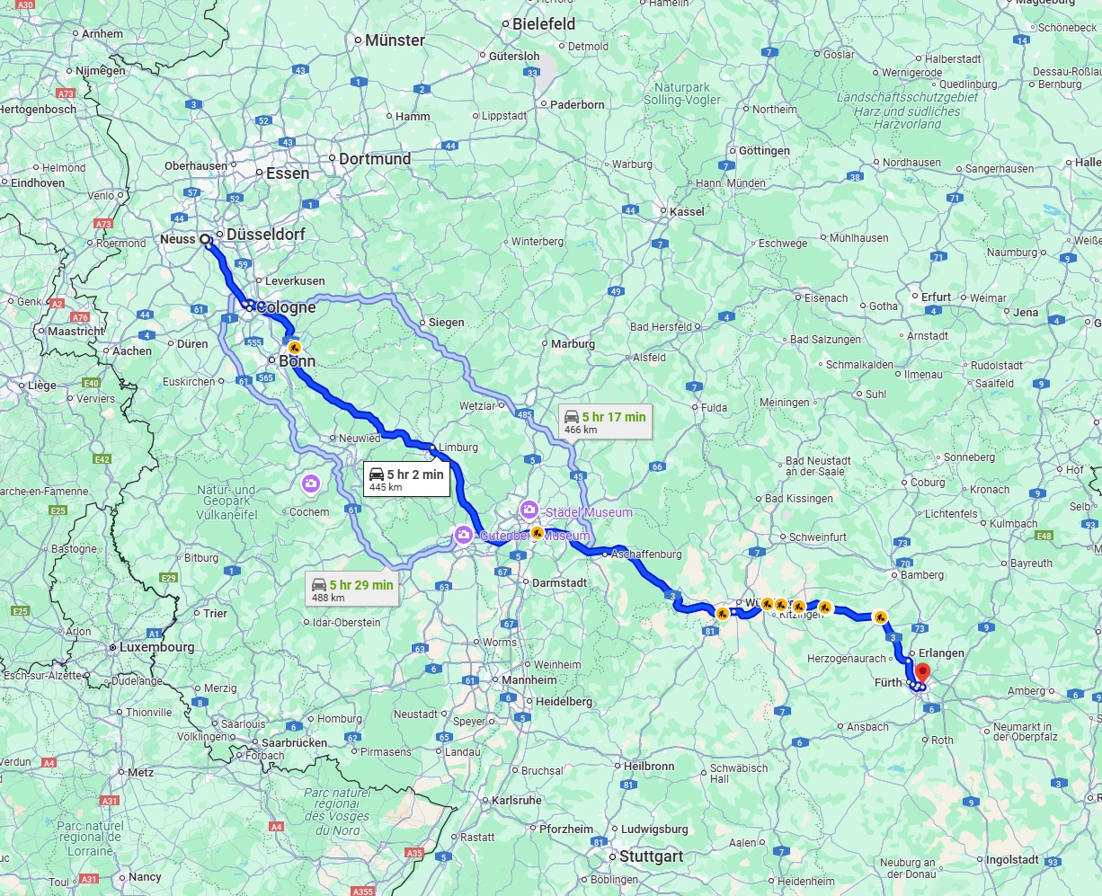 Anreise von Neuss Zu Nürnberg Über via A3
