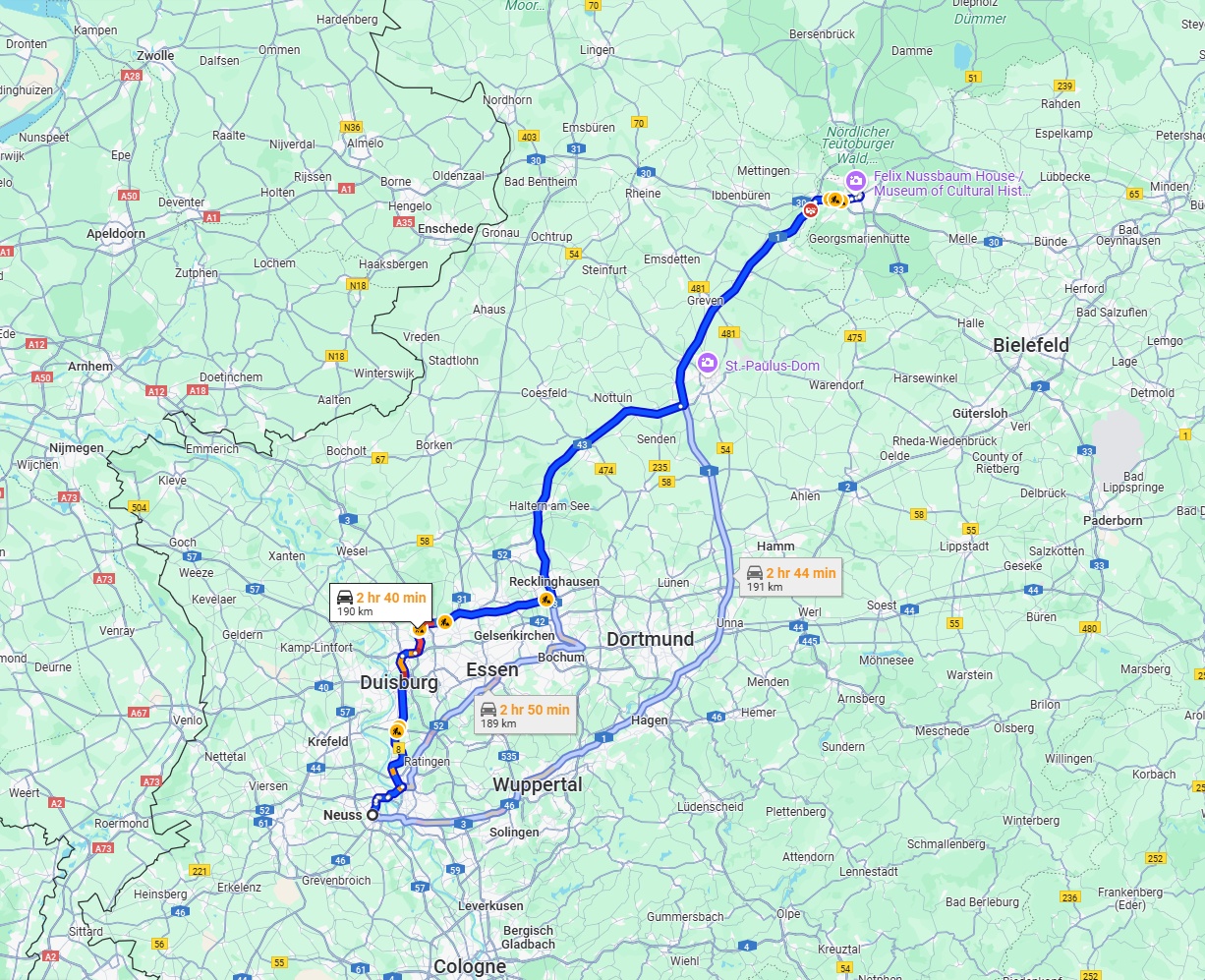 Anreise von Neuss Zu Osnabrück Über via A43 and A1