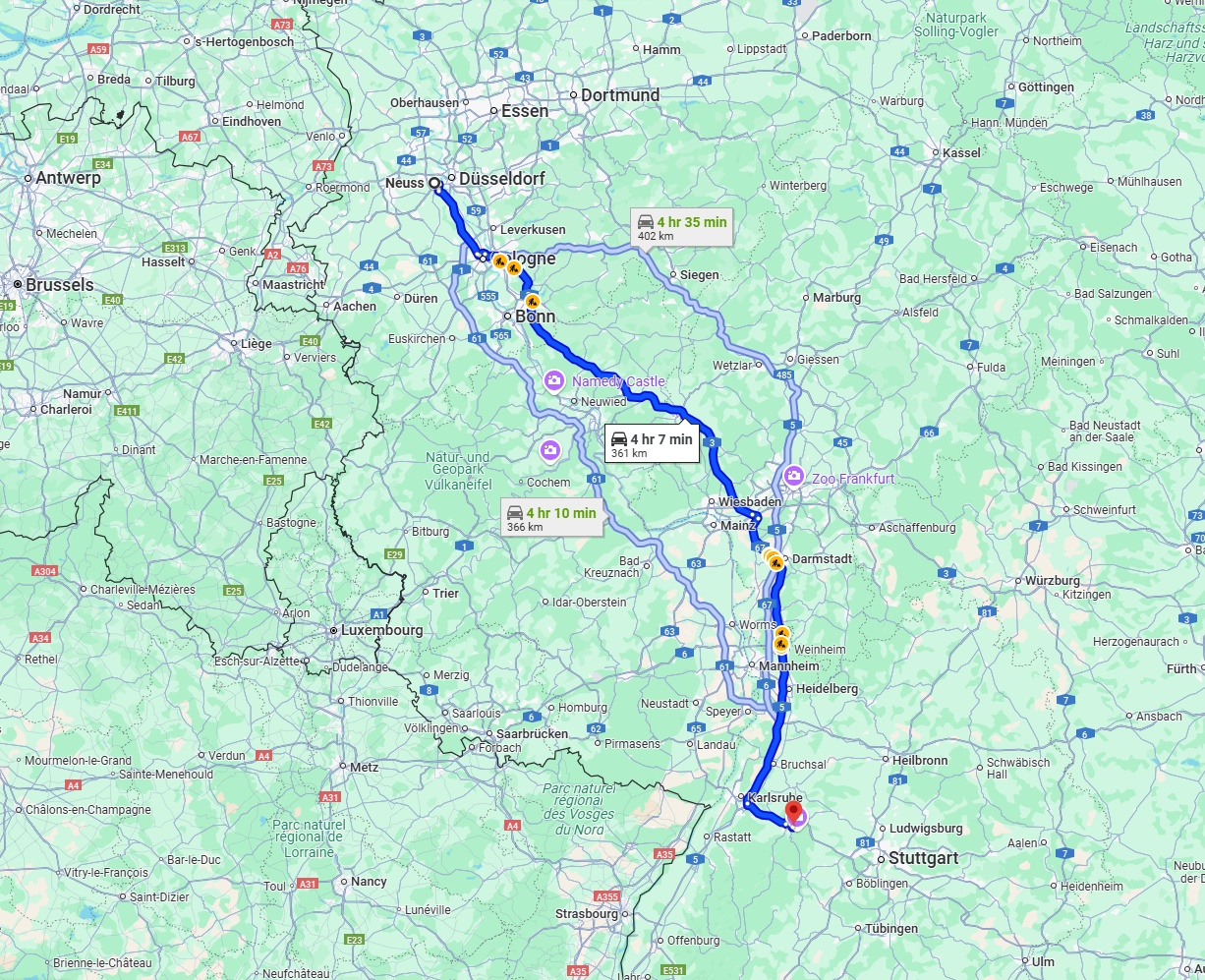 Anreise von Neuss Zu Pforzheim Über via A3 and A5