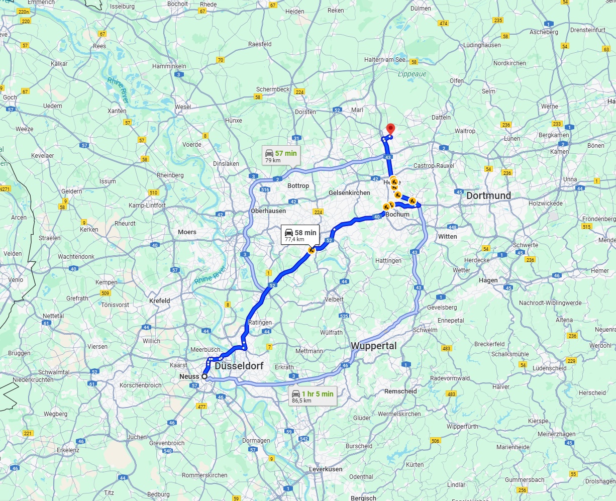 Anreise von Neuss Zu Recklinghausen Über via A52