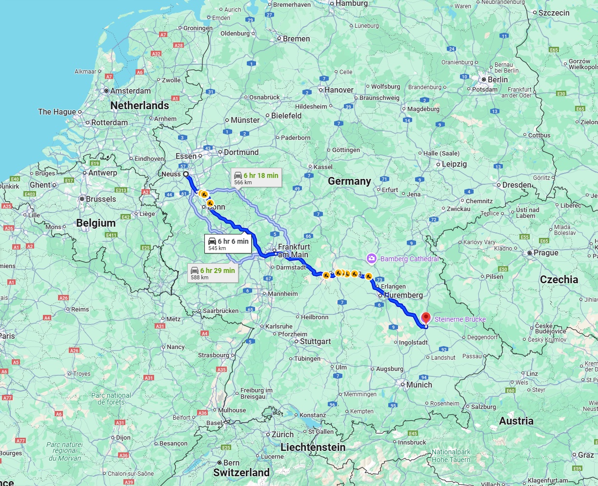 Anreise von Neuss Zu Regensburg Über via A3