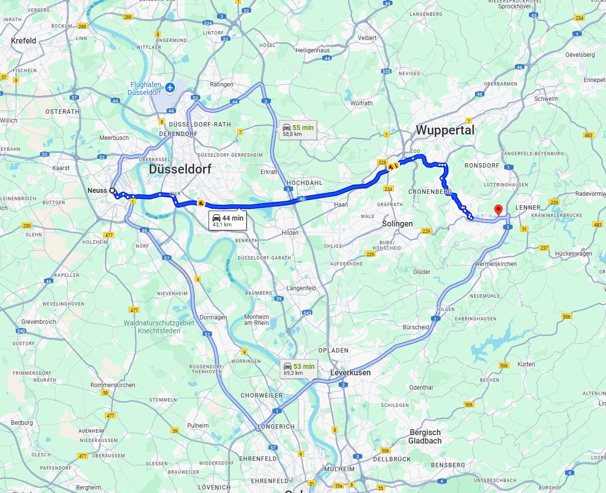 Anreise von Neuss Zu Remscheid Über via A46